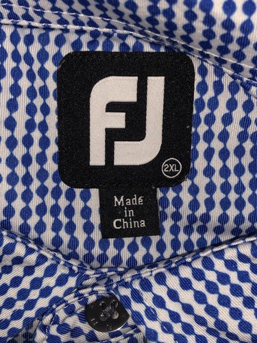 Footjoy Polo Men 2XL Blue Multi Geometric Performance Stretch Golf Short Sleeve - Picture 5 of 7