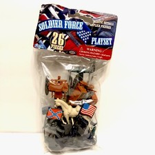 Civil War Blue  Grey Plastic Soilders w/Horses, Flags  Cannons 26pc Toy Set