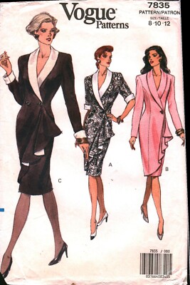 7835 Vintage Vogue Sewing Pattern Misses Loose Fitting Straight Mock Wrap Dress