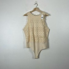 Gibson Look Lace Sleeveless Luxe Womens L Natural Cream Color Stretch Bodysuit