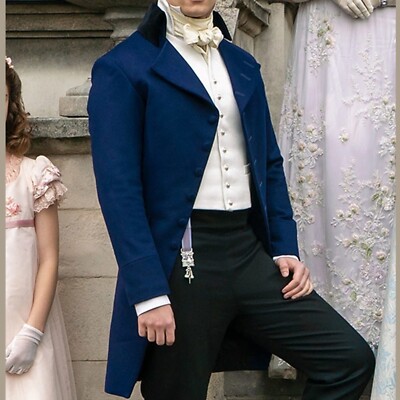 New Men Blue Wool Colin Bridgeton Regency Tailcoat
