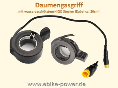 Daumengas mit wassergeschütztem Julet / Higo Stecker 3 PIN Yose f  E-Bike
