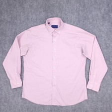David Donahue Dress Shirt Men Large Pink White Checkered Button Up Nylon Stretch