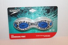 Speedo Boomerang Print Swimming Goggles for Kids Black White Blue NEW