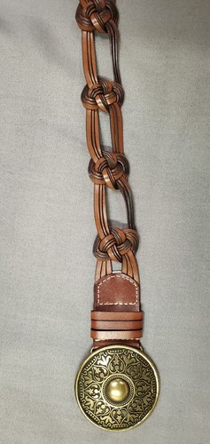 Vintage Leather Belt Womens 34 Ornate Medallion Buckle Knotted Western Boho Vtg - Picture 6 of 19