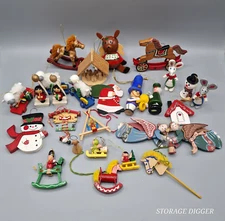 Vintage Lot of 27 Assorted Wooden Christmas Tree Ornaments Mixed Variety #6