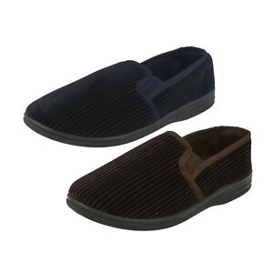 Mens Quality Navy Cord Slip On Slippers MS 50