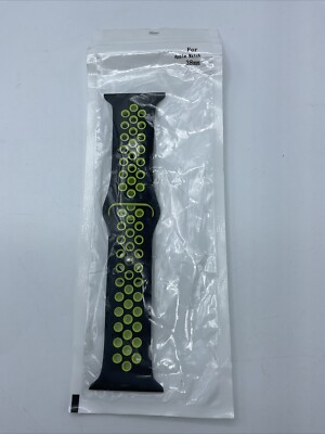 Soft Silicone Sport Band fits Apple Watch  38 mm Black with Bright Yellow New