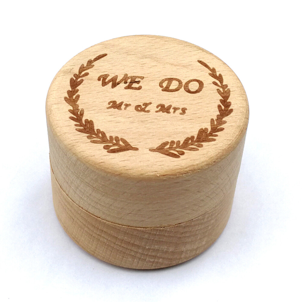 Vintage Wooden Round Ring Box Wedding Engagement Rustic Ring Box Rings