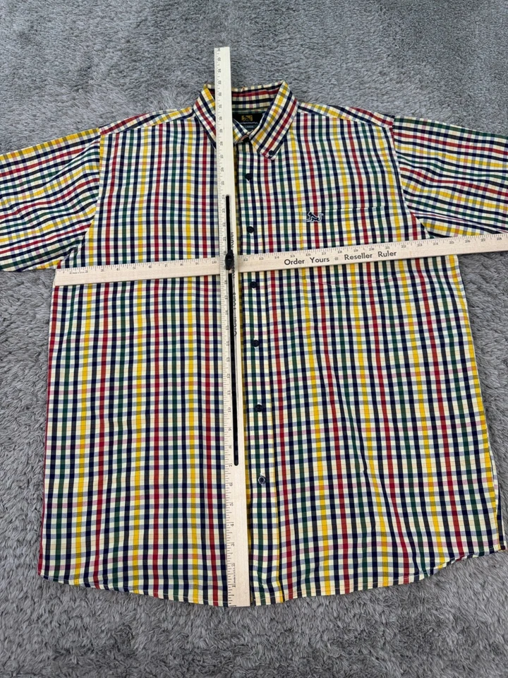 Drunknmunky Shirt Mens XL Yellow Madras Plaid Button Down Vtg Made In USA 90s - Image 4 of 4