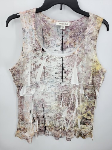 Coldwater Creek Top Womens Large Sleeveless Watercolor Pleated Artsy Boho Tank - Picture 2 of 11