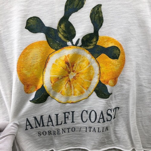 Social Culture Oversized Crop T Shirt Women XL White Short Sleeve Lemon Amalfi - Picture 3 of 6