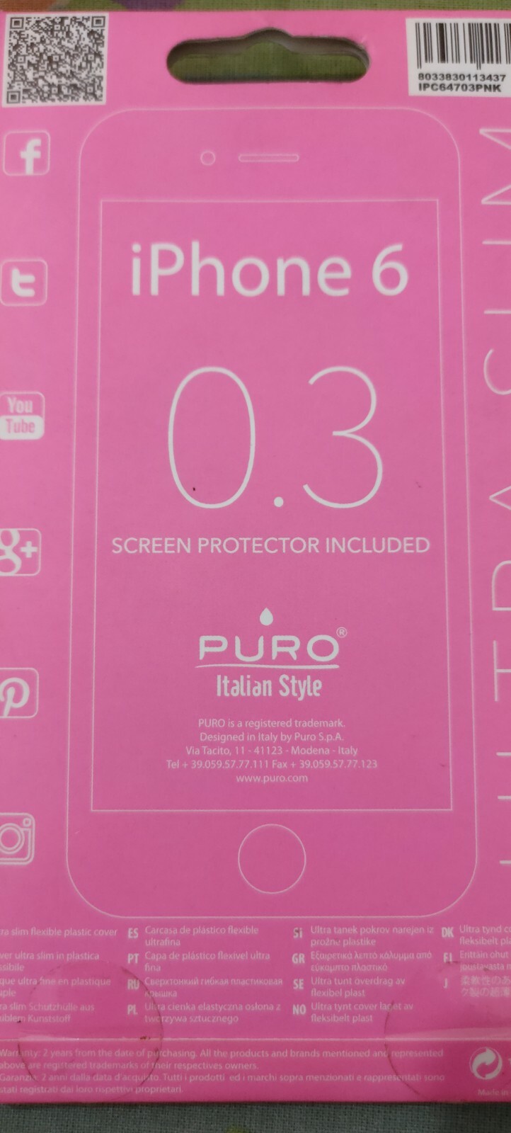 COVER ULTRA SLIM 0,3 ROSA PINK IPHONE 6 6S PURO NUOVA PURO