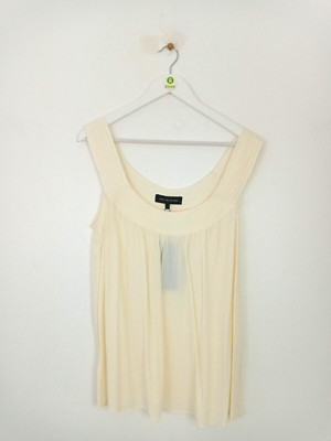 Live Unlimited Women's Pleat Front Neck Sleeveless Blouse Ivory Size 16 NWOT F2