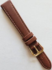 14mm - Brown Classic Style Leather Watch Band - Gold Buckle