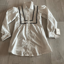 Free People White And Black Striped Button Up Tunic Long Sleeve Top Sz 2