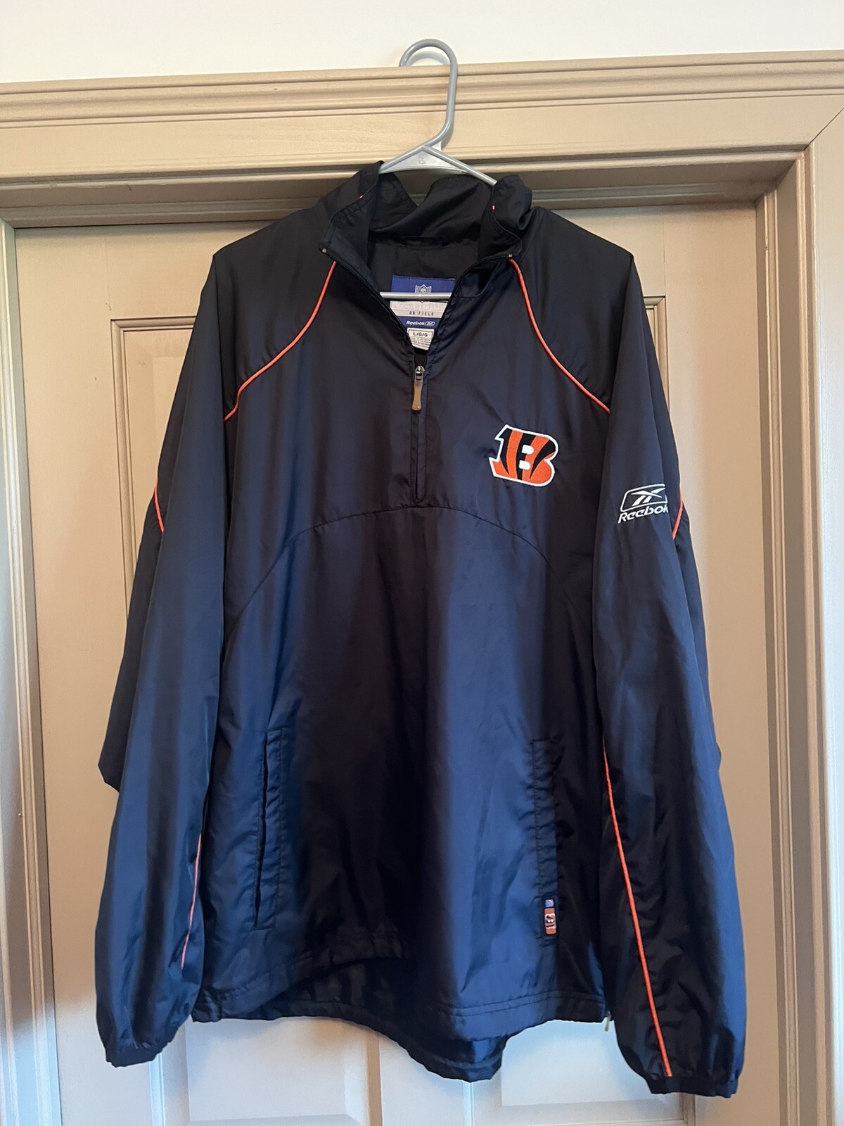 Reebok Cincinnati Bengals Jacket Mens Large Black NFL Football Zip On Field