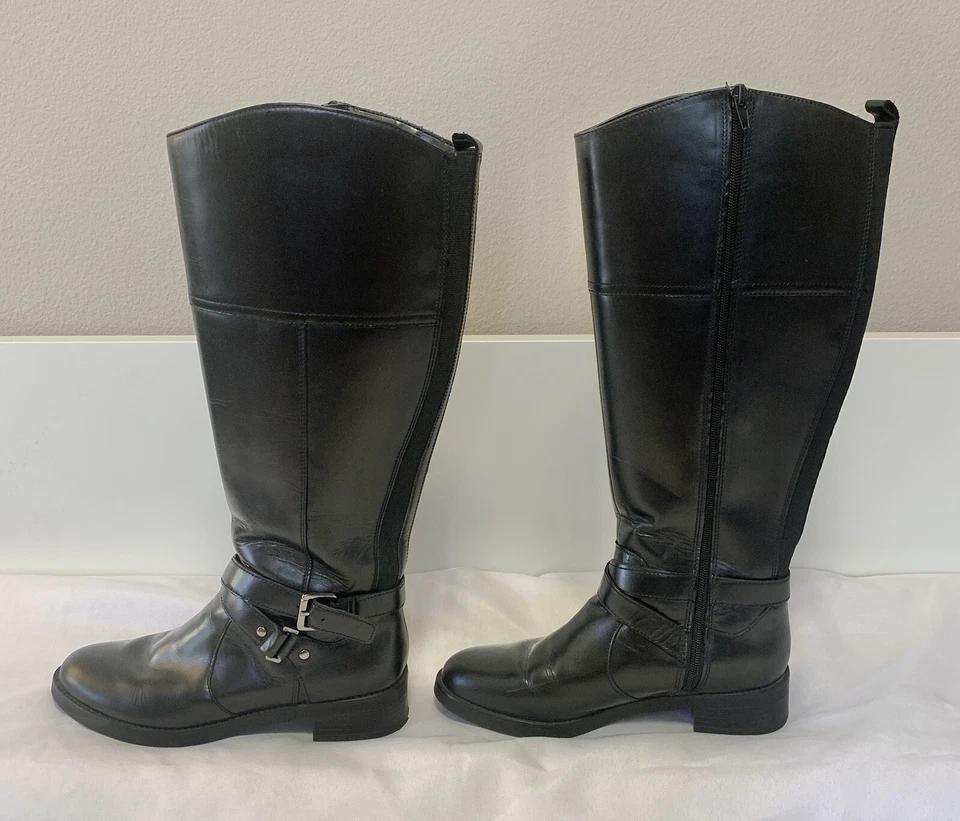 Bandolino Jiman Mujer Cuero Negro Cremallera Completa Botas Zapatos Talla 7 M Equitación Combate Foto 3 de 4