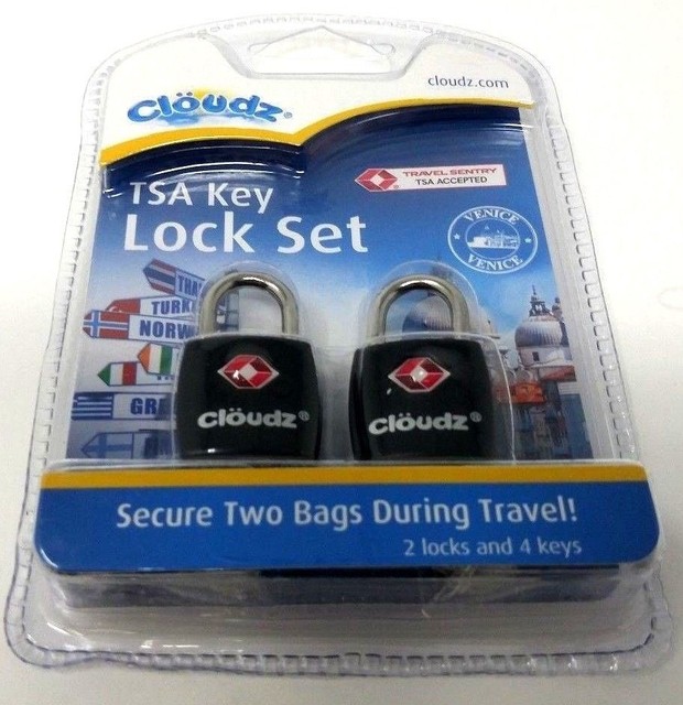 Cloudz TSA Approved Luggage Key Padlock Set of 2 Locks 4 Keys Black for