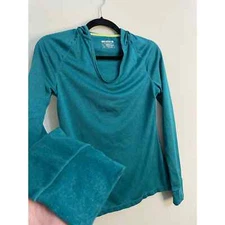 Layer 8 Performance Womens Shirt Teal Hooded Long Sleeved Athletic Tee SZ S