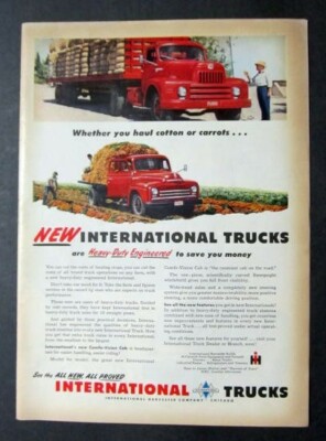 8x11 Orig 1950 International Ad WHETHER YOU HAUL COTTON OR CARROTS IH ENGINEERED