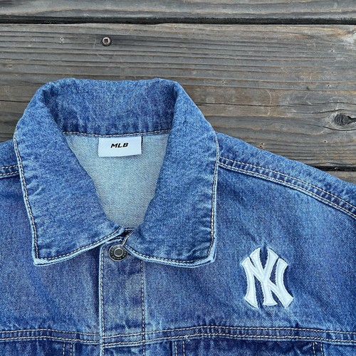 Giacca denim MLB Korea New York Yankees uomo XS blu lavato camionista baseball - Foto 2 di 10