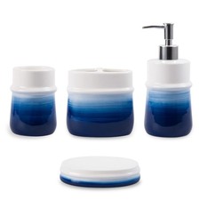 Navy Blue Bathroom Set, 4-Piece Blue Ceramic Bathroom Decorations Set,Contain...
