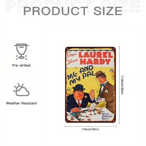 Tin Metal Signs Home Décor, "Vintage Laurel and Hardy 'Me and My Pal' Collectibl