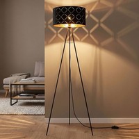 Stehleuchte Stativlampe Standleuchte Led Textil Schwarz Gold 3-Bein Wohnzimmer