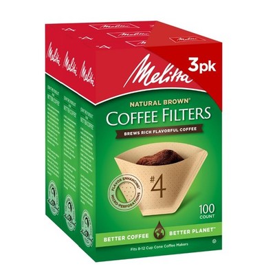 Melitta #4 Cone Coffee Filters Natural Brown 100 Count  Pack Of 3 300 Total