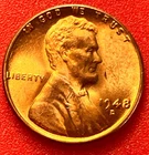 1948-D Lincoln Wheat Cent Penny GEM RED BU From an Original Bank Roll