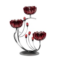 Teelichthalter Leuchter Blume Rot Silber H. 31Cm Aus Glas Und Metall Formano