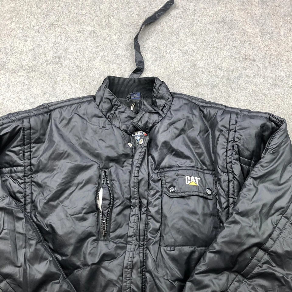 Chaqueta Turning Point Para Hombre Grande Negra Acolchada Bombardero Ropa de Trabajo Aislada CAT 90s Foto 4 de 4