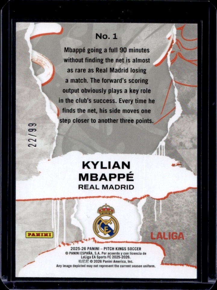 2025-26 Panini Pitch Kings La Liga Kylian Mbappe Self Expression Amber #/99 view 2