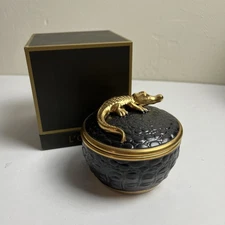 L’Objet Alligator Hand Guilded 24K Gold Alligator Textured Candle Box