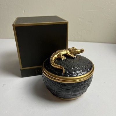 L Objet Alligator Hand Guilded 24K Gold Alligator Textured Candle Box