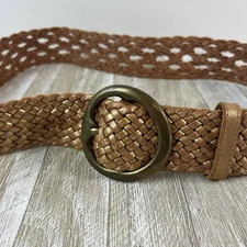 Linea Pelle Belt Brushed Gold Woven Leather Belt Wide Metallic Sz M