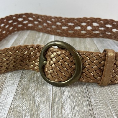 Linea Pelle Gold Metallic Woven Leather Belt Handmade LP050933 Womens Large Linea Pelle | Accessories | Linea Pelle Gold Metallic Woven  main image 3
