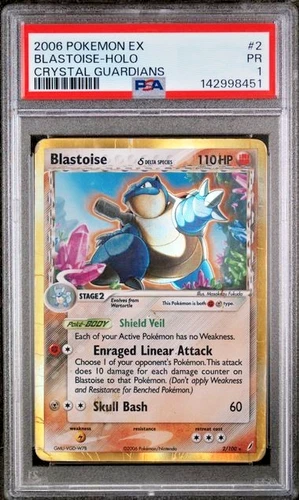 PSA 1 2006 Pokemon Crystal Guardians Blastoise Holo Foil 2/100 Rare