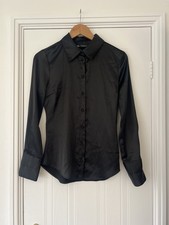 Black Satin Feel Zara Shirt Size XS Fitted Worn Once Long Sleeve Button Up Top