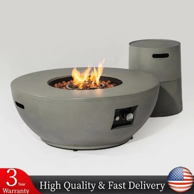 36'' Propane Gas Fire Pit Table Round Steel Fire Pit w/ Lid&Tank Holder 50000 BTU