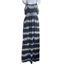 Lulus Women Flowy Maxi Dress S Black White Tie Dye Smocked Empire Boho Resort