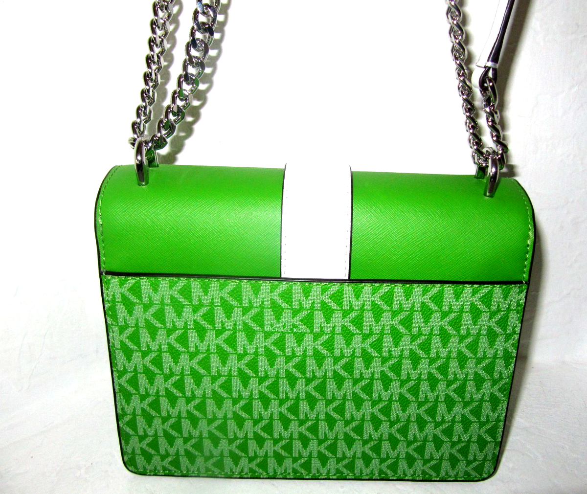 Michael Kors Greenwich Flap Crossbody Jungle Green & White Bag NWT