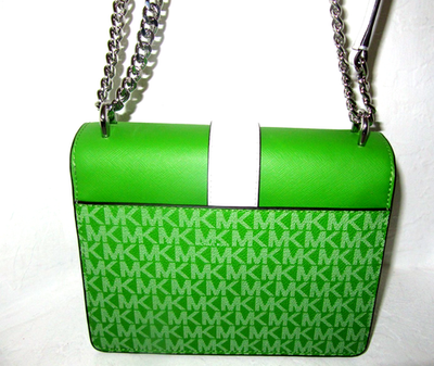 Michael Kors Greenwich Flap Crossbody Jungle Green & White Bag NWT