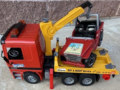 BRUDER Mercedes Day & Night Service Wrecker Tow Truck With 1993 Bruder Jeep!