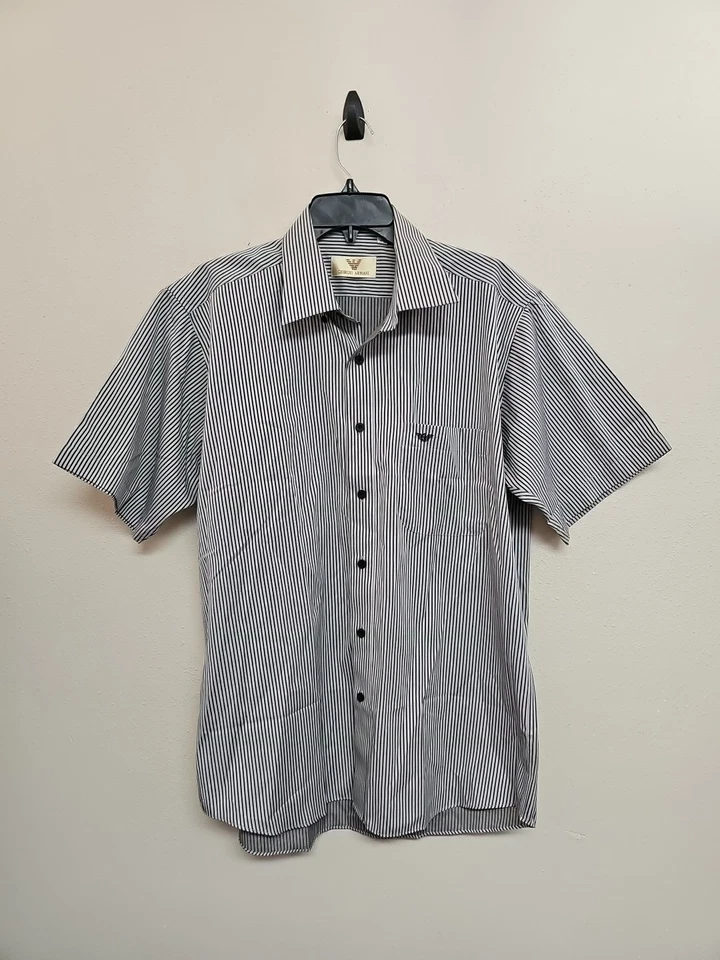 GIORGIO ARMANI Men's Vintage Shirt Short Sleeve Striped Print.Size 17 35-36 - Image 4 of 4