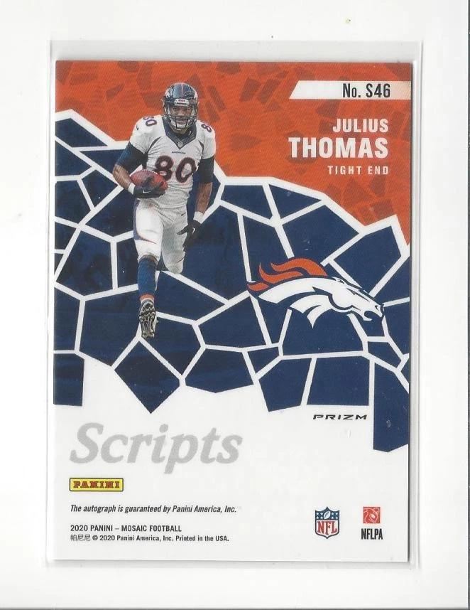 2020 Panini Mosaic Scripts (Prizm) #46 Julius Thomas AUTOGRAPH Broncos - Image 2 of 2