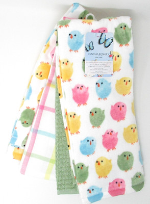 Kitchen Towels Set Of 4 dish hand Multicolor Chicks plaid solid Easter Spring