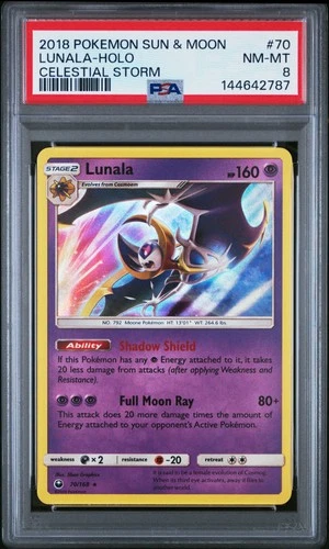 2018 POKEMON SUN & MOON CELESTIAL STORM #70 LUNALA-HOLO PSA 8