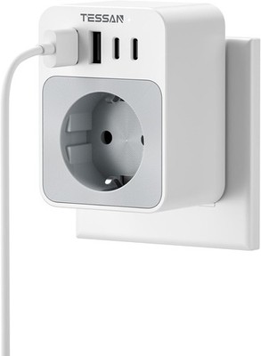 TESSAN Steckdose mit USB C, Strom-Adapter mit 4 USB, Mehrfachstecker 3600W, grau